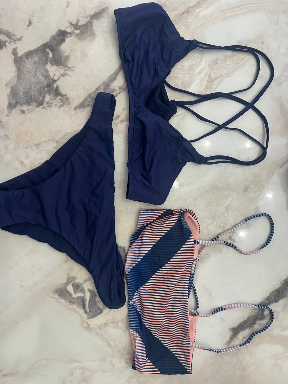 The Bikini Lab Navy & Pink Striped Mix-and-Match Bikini Set